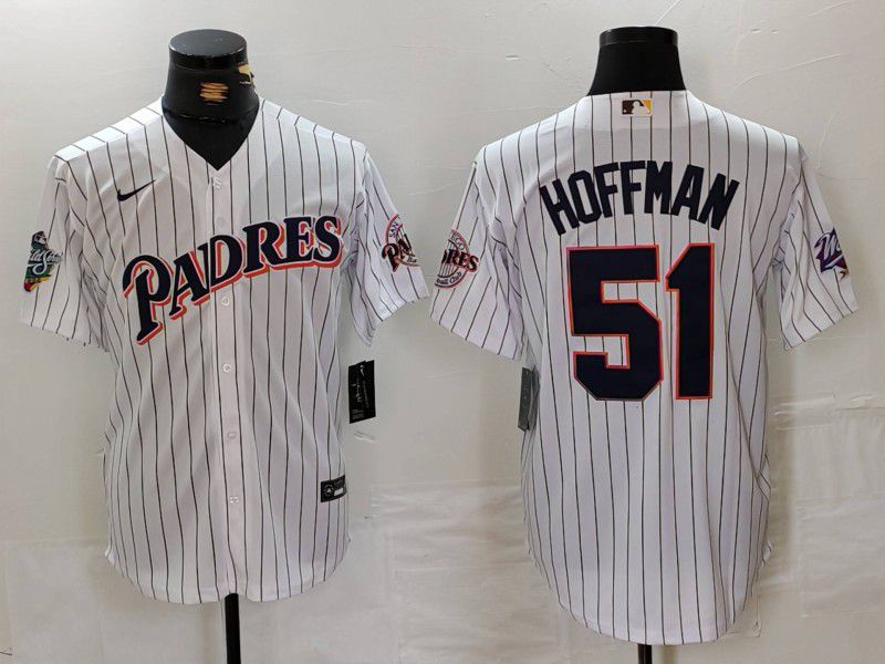 Men San Diego Padres #51 Hoffman White Stripe Throwback 2024 Nike MLB Jersey style 1->youth mlb jersey->Youth Jersey